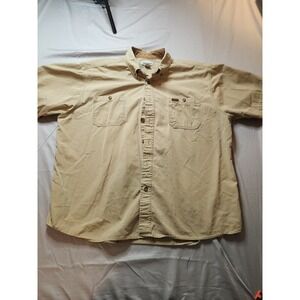 VTG Carhartt Mens Khaki Short Sleeve Button Up Shirt Workwear 2XL Cotton